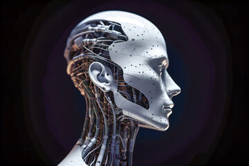 Poster - Android robot head close-up. Generative AI