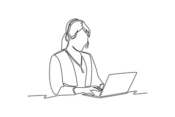 Poster - Continuous one line drawing customer service concept. Single line draw design vector graphic illustration.
