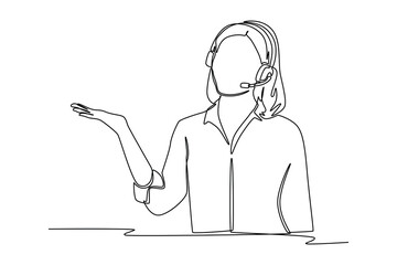 Poster - Continuous one line drawing customer service concept. Single line draw design vector graphic illustration.