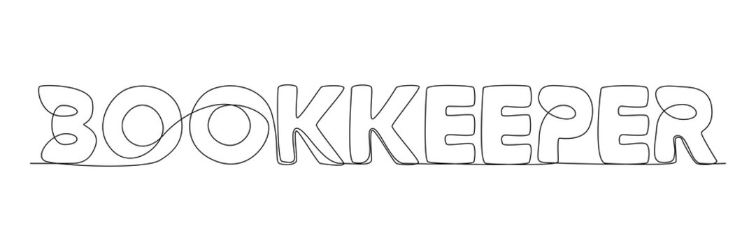 One continuous line of Bookkeeper word. Thin Line Illustration vector concept. Contour Drawing Creative ideas.