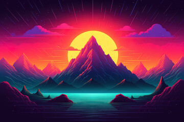 Poster - Retrowave mountain landscape