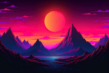 Canvas Print - Retrowave mountain landscape