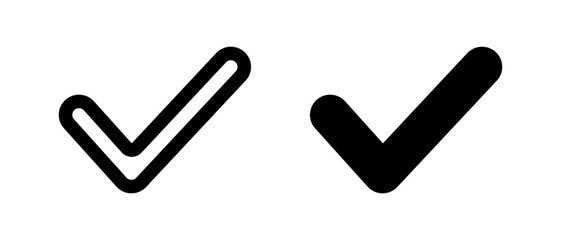Poster - Silhouette and line check mark icon set. Vector.