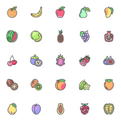 Aufkleber - fruits with leaves filled outline icons set