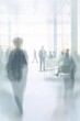 Dynamics in White Glass: Blurred Business Activity in a Bright Office, Captured by Generative AI
