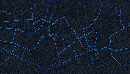 Decorative graphic tourist map. Abstract transportation background. Gps map navigation to own house. City top view. View from above the map buildings. Detailed view of city. Vector, illustration.