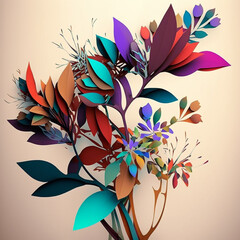 Original floral design with exotic flowers and tropic leaves. Colorful flowers on light background.