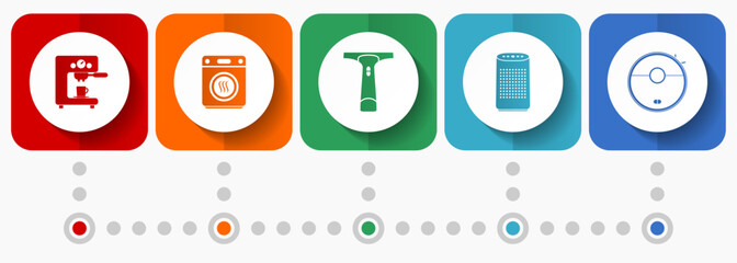 Aufkleber - Home appliances vector icons, miscellaneous square icon set such as coffe maker, dryer, window cleaner and vacuum cleaner for webdesign and mobile applications, flat design infographic template