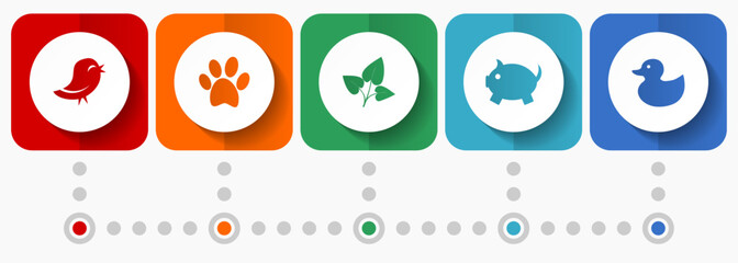 Poster - Nature vector icons, miscellaneous square icon set such as bird, animal, leaf, pig and duck for webdesign and mobile applications, flat design infographic template in eps 10