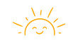 © Elena Pimukova - Yellow half sun icon in doodle style. Hand drawn sunset simple graphic symbol. Summer heat icon. Half round solar element. Vector illustration isolated on white background.