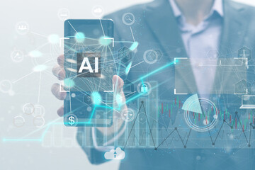 Poster - Trading with AI technology, Digital transformation technology strategy, IoT, internet of things. transformation of ideas an the adoption of technology in business in the digital age,
