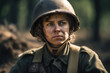 © Cavan Images - Caucasian female soldier at the battlefield. Generative AI., Generative AI