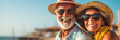 © Cavan Images - Hispanic senior couple enjoy their retirement at beach. Generative AI., Generative AI