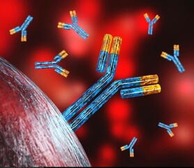 Poster - Antibodies, blood plasma globular proteins, 3D rendering