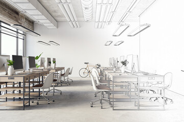 Poster - Office interior design sketch concept. 3D Rendering