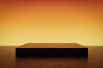 Aufkleber - Blank orange light wall and concrete floor with square pedestal background. 3D Rendering