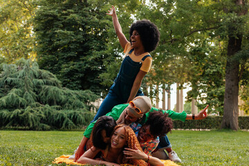 Joyful young adult women enjoying day out