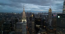 Aerial Shot Of Chrysler Building And Empire State Building At Night, New York