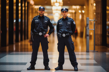 Sticker - Security guards. Two police officers portrait looking at camera. Professional security guards on duty. Generative AI