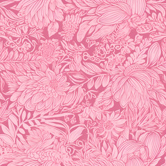  Floral pattern. Seamless pattern with decorative flowers and plants. AI generated