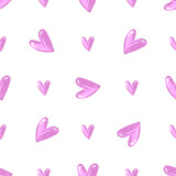Fototapeta Motyle - Beautiful seamless background with pink hearts. Valentine's Day. Seamless love heart design  background. Endless pattern on Valentine's day. The seamless texture with colored hearts.