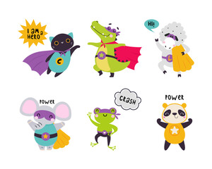 Canvas Print - Funny Animal Superhero Dressed in Cape or Cloak Vector Illustration Set