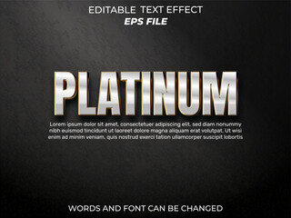 platinum text effect, font editable, typography, 3d text. vector template