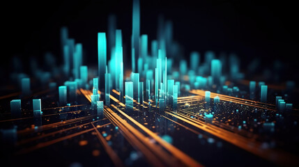 Poster - Modern digital abstract 3D background. Can be used in the description of network abilities, technological processes, digital storages, science, education, etc. Copy space. Based on Generative AI