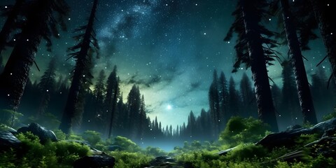 night sky forest background illustration,Generative AI