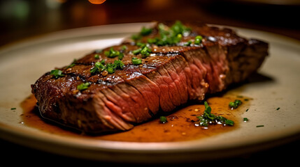 Flat Iron Steak is delicious food. AI Generated.