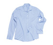 © New Africa - Crumpled light blue shirt on white background, top view