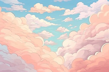 ai generated Background image of sky and clouds Doodle cartoon Korean style pastel tones