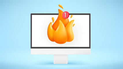 Fototapete - modern computer with new hot message icon. hot message concept. 3d vector mockup