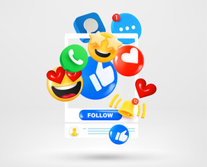 Aufkleber - Social media icons and emoji with account profile. Vector 3d illustration
