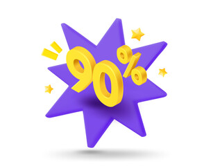 Fototapete - 90 percent sale. Shining gold digits with flash effect. Season Discount concept. 3d vector banner