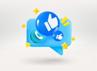 Aufkleber - Speech bubble with social media icons. Conversation concept. 3d vector illustration
