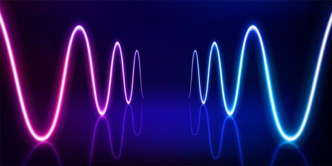 Aufkleber - Illuminated interior with empty stage and neon glowing waves. 3d vector illustration