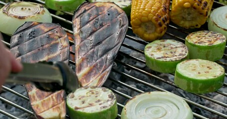 Wall Mural - various grilled vegetables grilling on charcoal grill