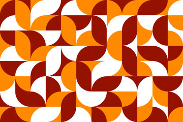 Poster - Autumn modern geometric pattern with fall season nature color geometry shapes. Vector background of abstract geometric ornament with brown, yellow and white circles, bauhaus minimal pattern grid