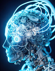 Poster - Sci-fi robotic brain organ, system cyborg brain. Generative AI