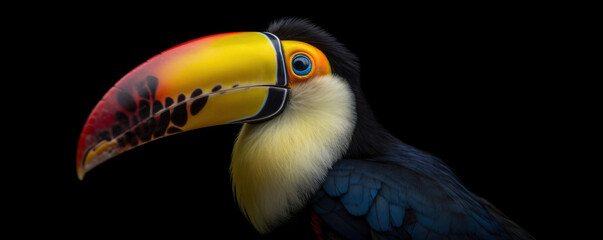 Wall Mural - Toucan in front of a black background - 3D render (AI generated)