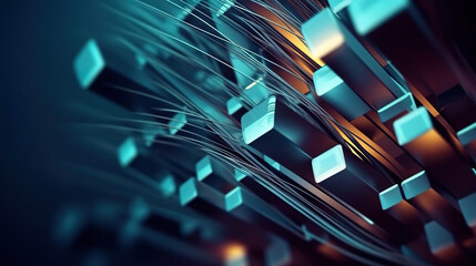 Poster - Modern digital abstract 3D background. Can be used in the description of network abilities, technological processes, digital storages, science, education, etc. Copy space. Based on Generative AI