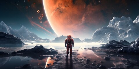  Astronaut and astronauts exploring planets in outer space, made with generated ai