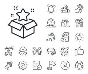 Poster - Bonus points. Salaryman, gender equality and alert bell outline icons. Loyalty program line icon. Discount box symbol. Loyalty program line sign. Spy or profile placeholder icon. Vector