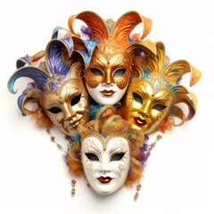 Sticker - Venetian carnival masks isolated on white. Generative AI