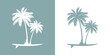 Logo club de surf. Silueta de dos palmeras en tabla de surf