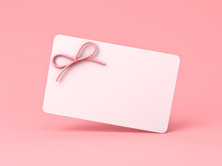 Aufkleber - Blank white gift card or gift voucher with pink rope ribbon bow isolated on pink pastel color background minimal conceptual 3D rendering