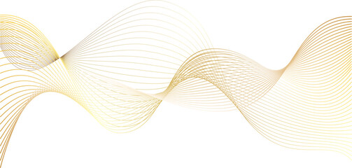 3d wavy gold lines swoosh on white background. luxury beauty thin curves, swirl as stream flow patte