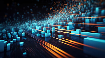 Poster - Modern digital abstract 3D background. Can be used in the description of network abilities, technological processes, digital storages, science, education, etc. Copy space. Based on Generative AI