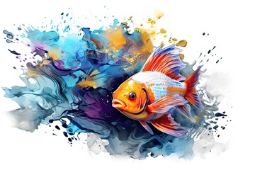Wall Mural - Underwater Oasis: Abstract Tropical Fish Liven Up an Oceanic Creative Background: Generative AI